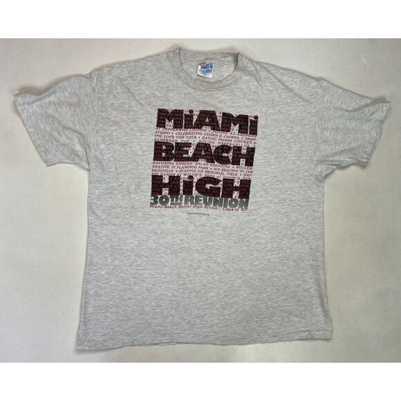 VINTAGE Miami Beach High 1994 Graphic T-shirt Men XL Gray USA 90s Single Stitch - Picture 1 of 9